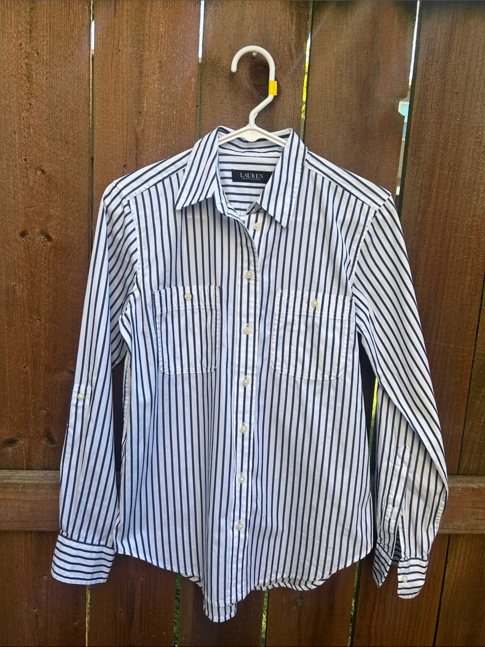 Lauren Ralph Lauren White Navy Striped Button Down Shirt Size XS